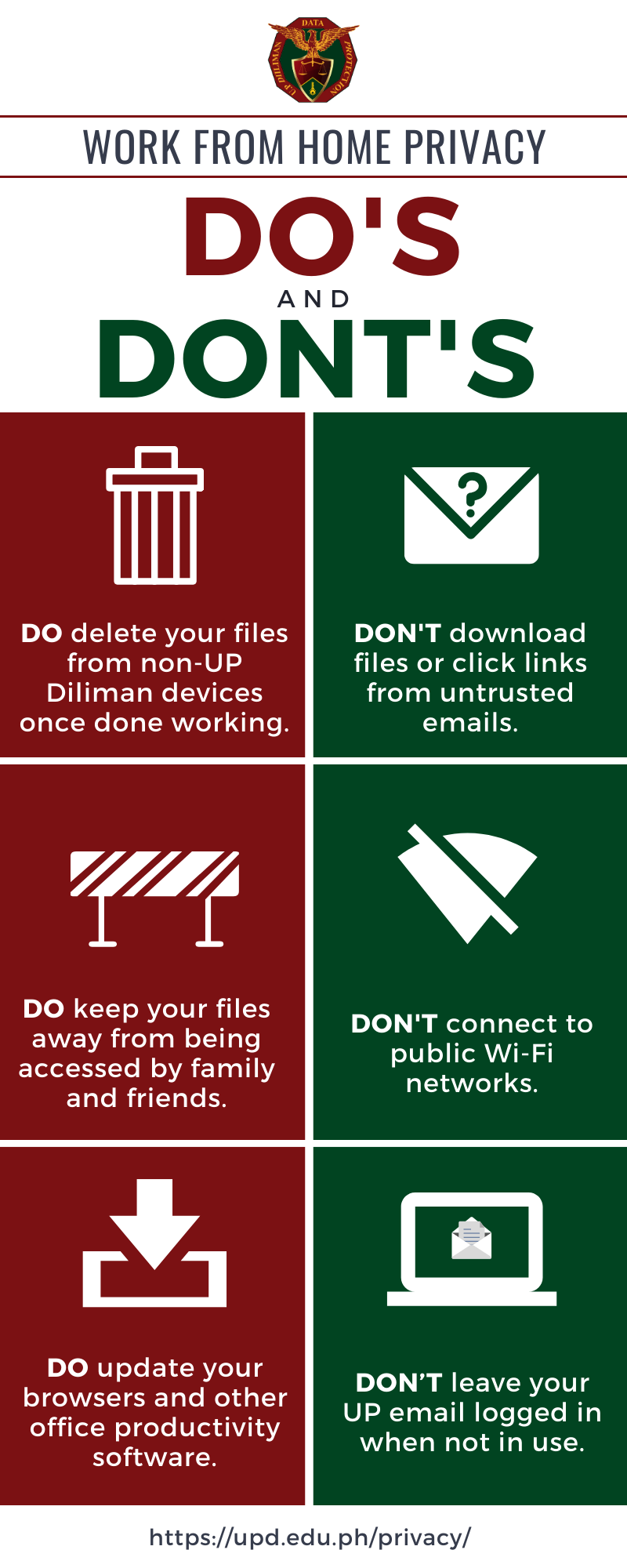 Infographic: Work From Home Privacy Dos and Donts | UP Diliman Data  Privacy Portal